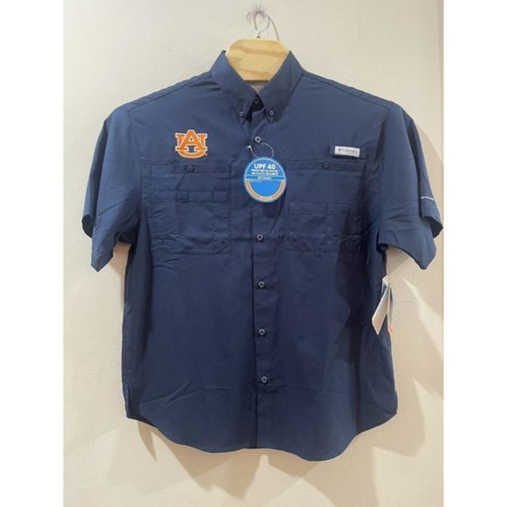 Columbia PFG Mens Auburn Tigers Logo Button Down Fishing Shirt Size M‎ Navy Blue